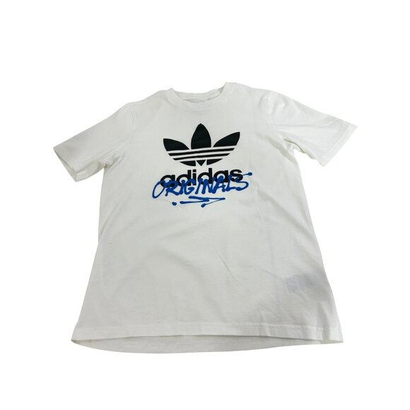 Adidas Graphic T-Shirt Kids Unisex Short Sleeve 13 - 14 Years White Blue Black - Picture 9 of 15
